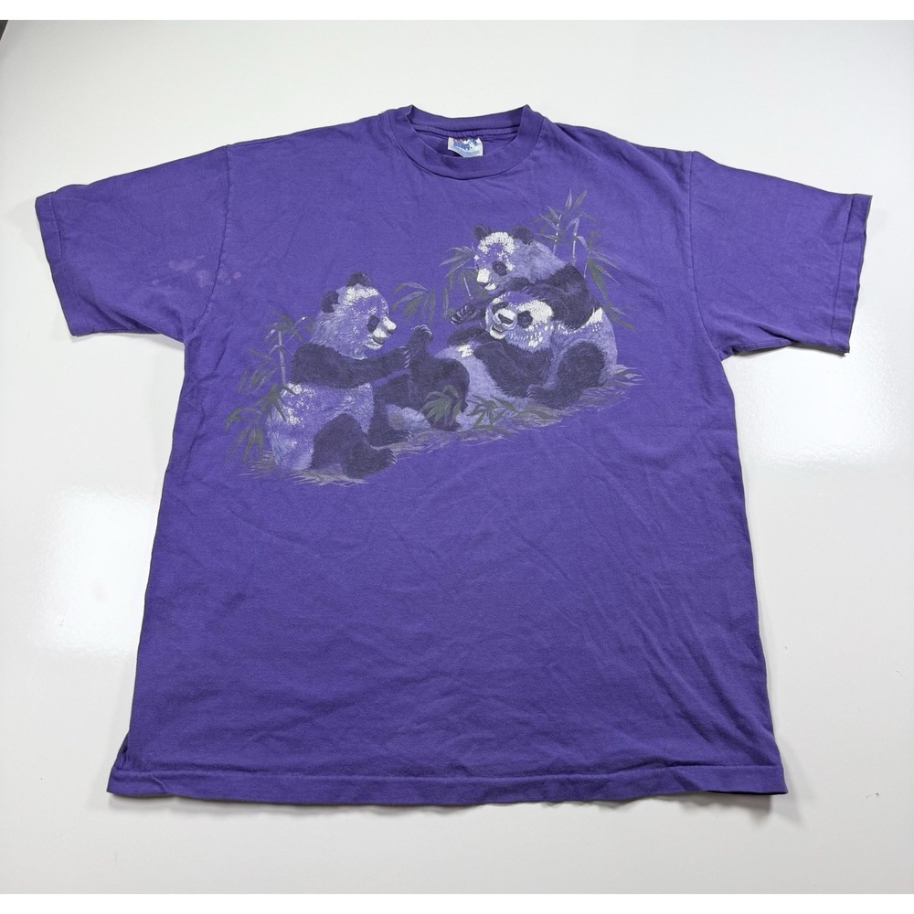 VTG Hanes Beefy-T Panda T-shirt L Purple Graphic Tee 90s USA Made Single Stitch